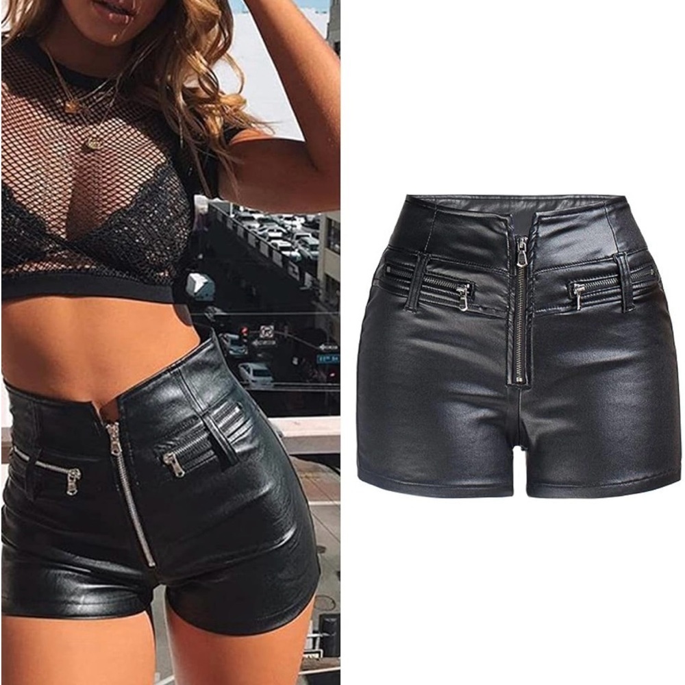 RAMISU Womens Casual Faux Leather Shorts High Waist Stretch Slim HIPS XSmall